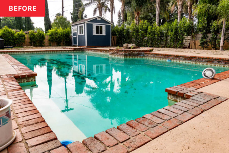 Преди и след: Тери Крюс трансформира износен заден двор и басейн в оазис на открито за фитнес