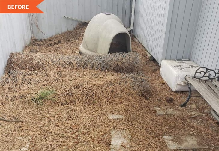 Преди и след: Тъжно, пълно с отломки петно ​​от мръсотия се превръща в тучен оазис на вътрешния двор за $6000