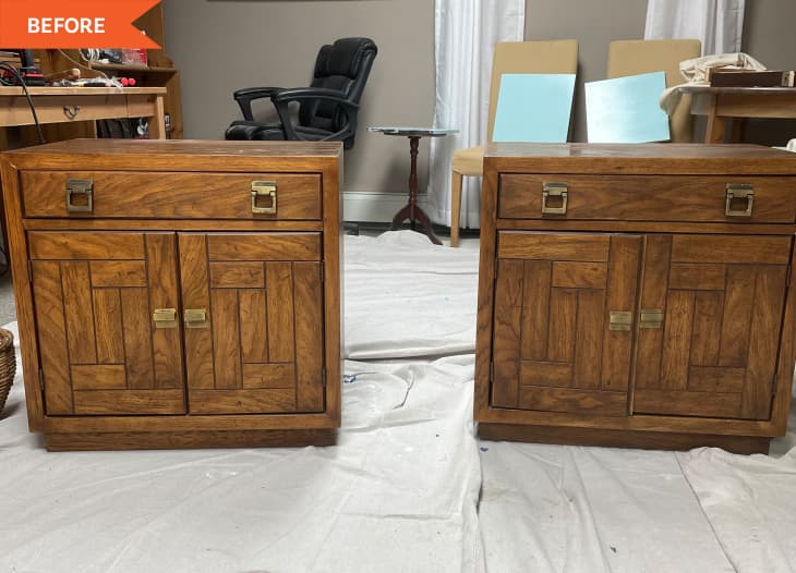 Før og etter: Wood Filler redder to gratis nattbord på Facebook Marketplace i en $125 flip