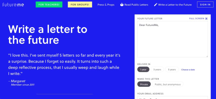 या वेबसाईटद्वारे तुमच्या भविष्यासाठी स्वतःला एक पत्र लिहा