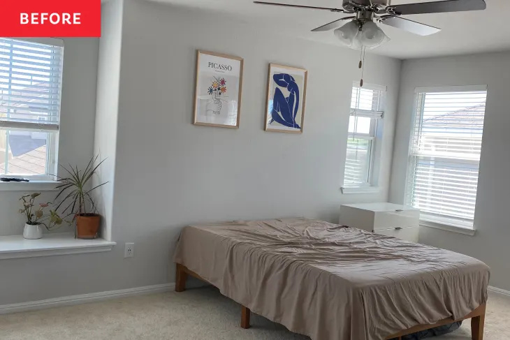 Преди и след: Бежова спалня получава цип цвят на неочаквано място само за $25